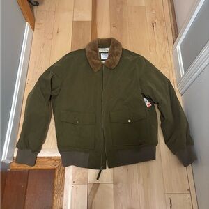 Old Navy Olive Bomber Jacket with Brown Collar